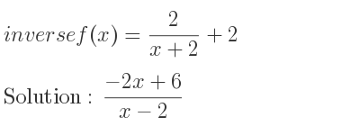 The inverse of f(x)= 2/(x+2)+2 is (-2x+6)/(x-2)